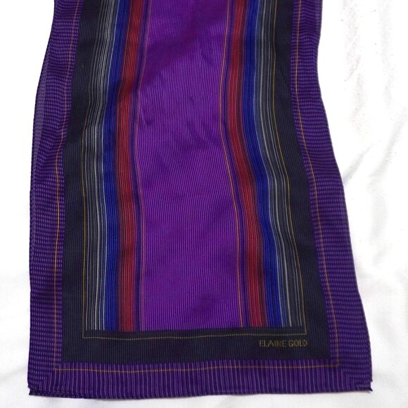 Elaine Gold Rectangular Silk Scarf Purple Black Gray Red Blue - Picture 1 of 2